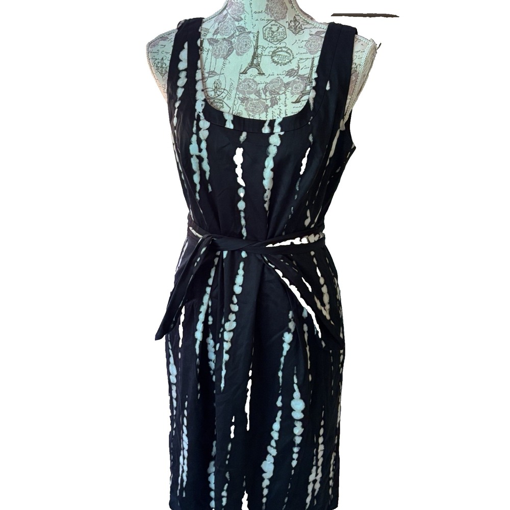 Vintage Ann Taylor Black White Abstract Pleat Sheath Dress Sz 8 Quiet Luxury